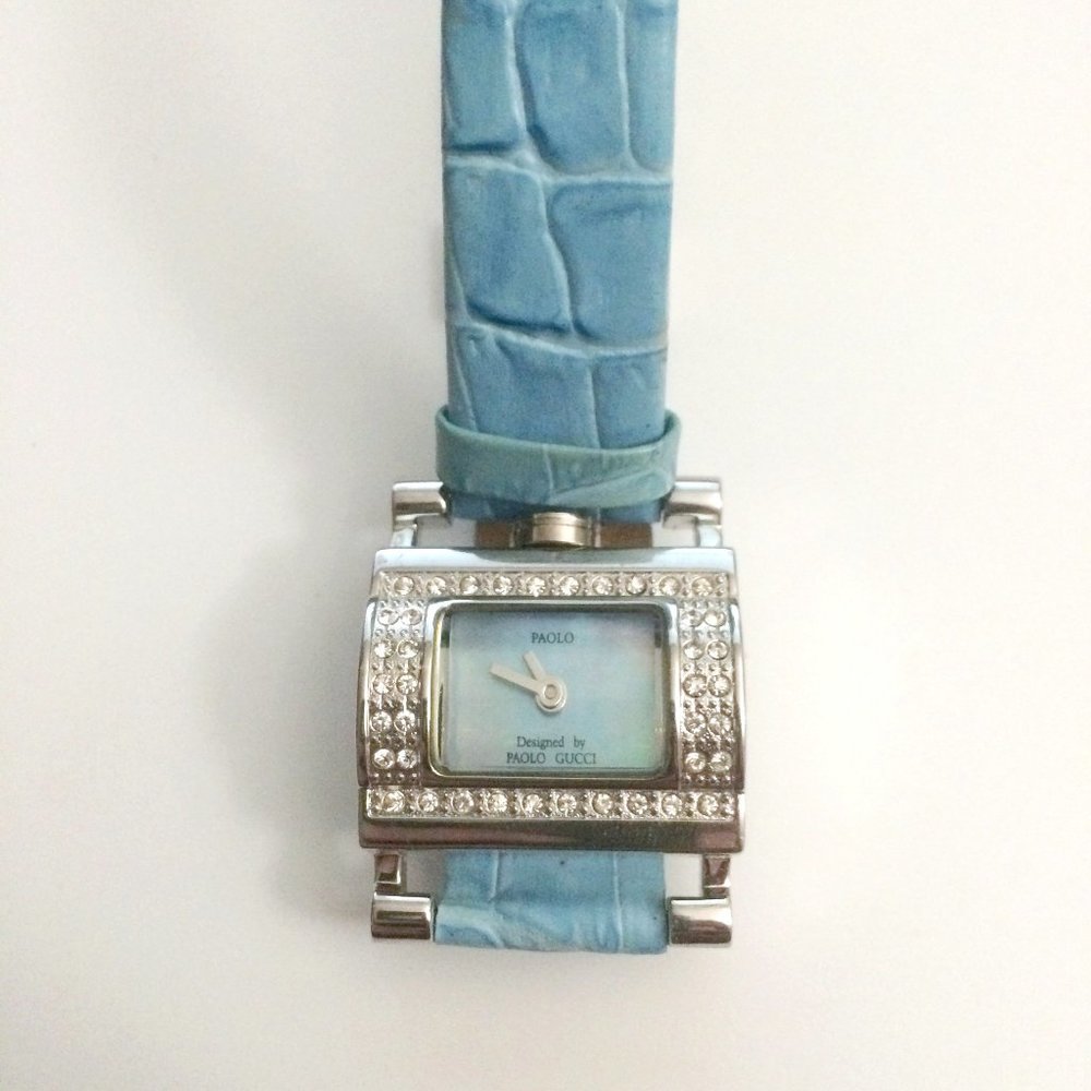 Vintage Paolo Gucci Blue Rhinestone Womens Watch